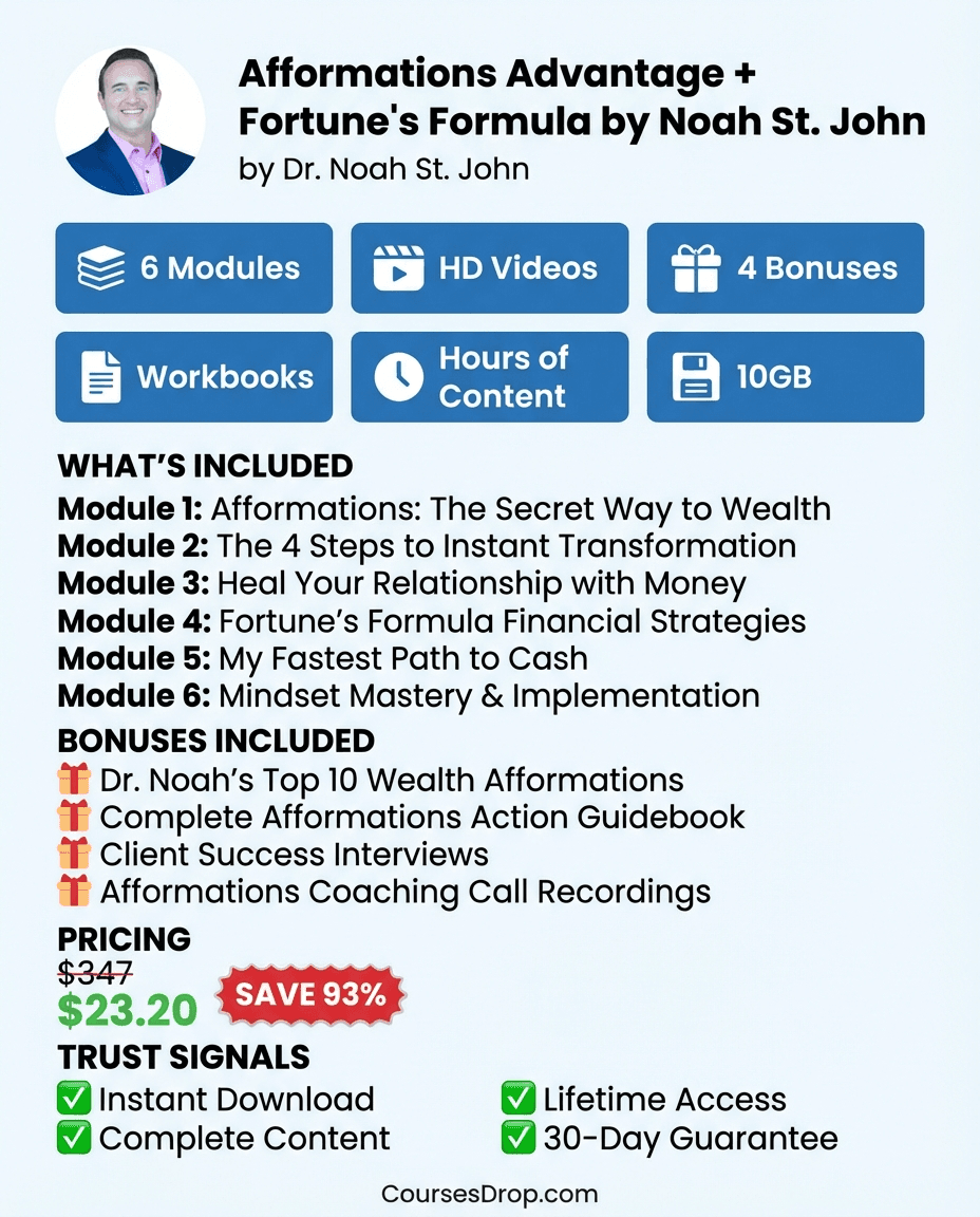 Afformations Advantage + Fortune's Formula infographic